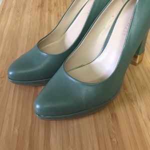 Green Teal and Gold 4 inch block heel